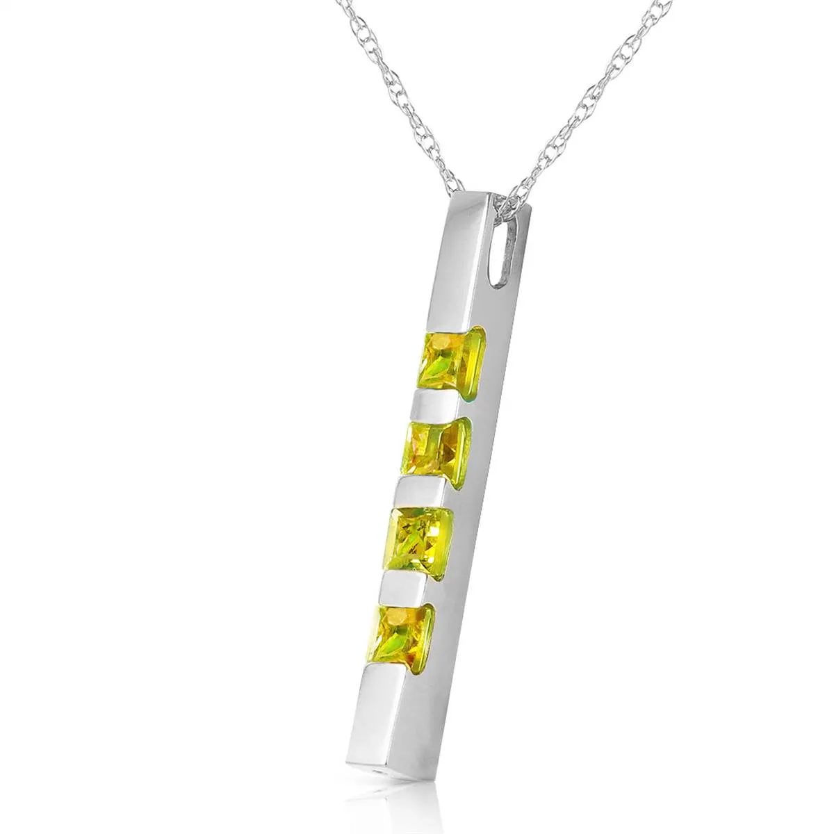 0.35 Carat 14K Solid White Gold Necklace Bar Natural Peridot