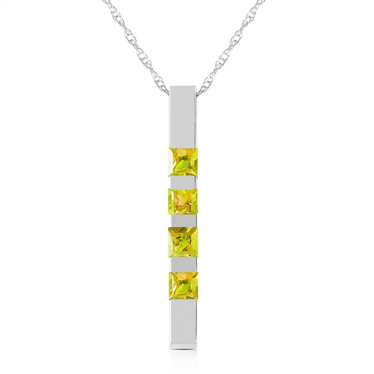 0.35 Carat 14K Solid White Gold Necklace Bar Natural Peridot