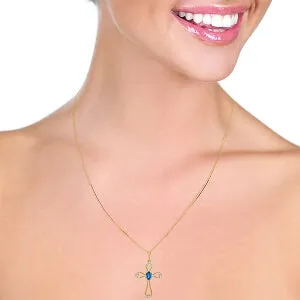 0.57 Carat 14K Solid Yellow Gold Faith Blue Topaz Diamond Necklace