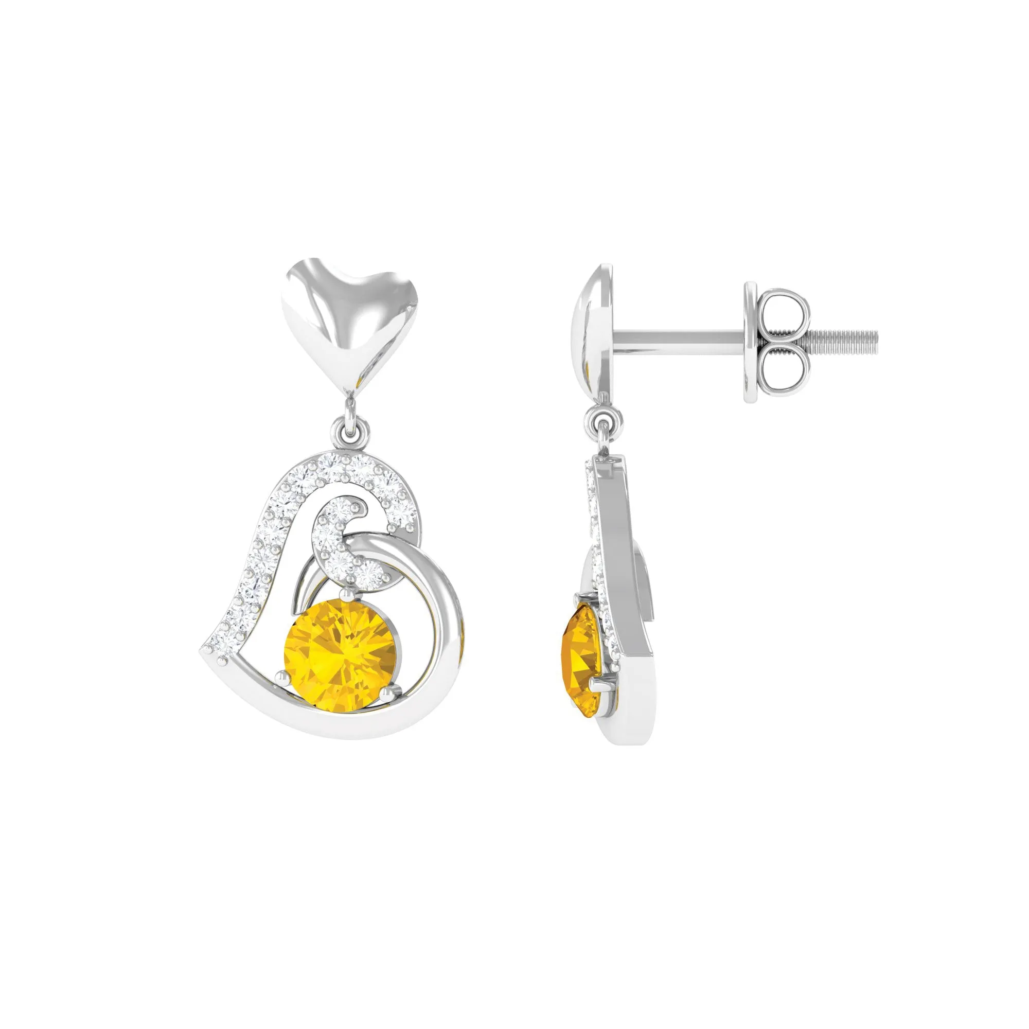 0.75 CT Yellow Sapphire and Diamond Heart Drop Earrings