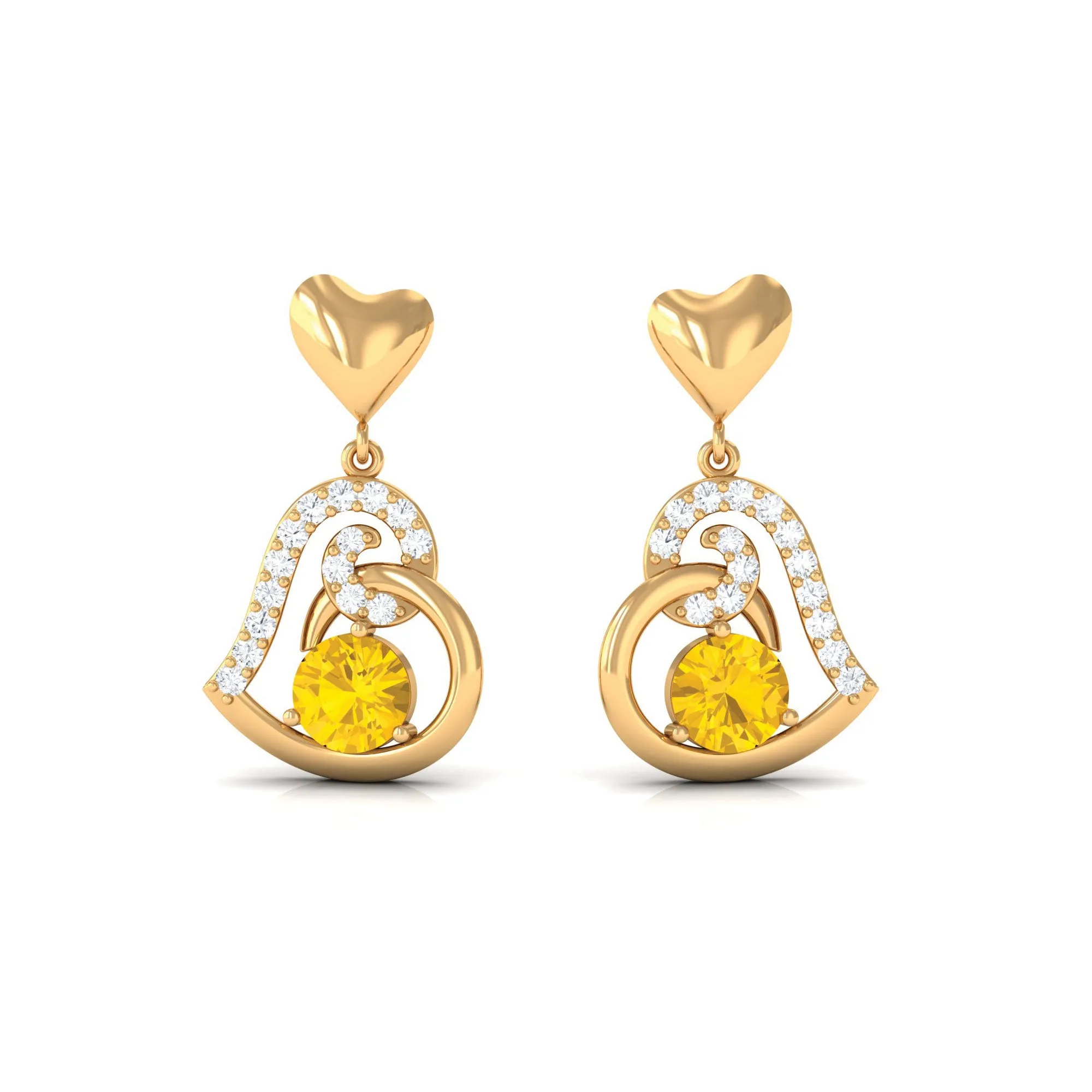 0.75 CT Yellow Sapphire and Diamond Heart Drop Earrings