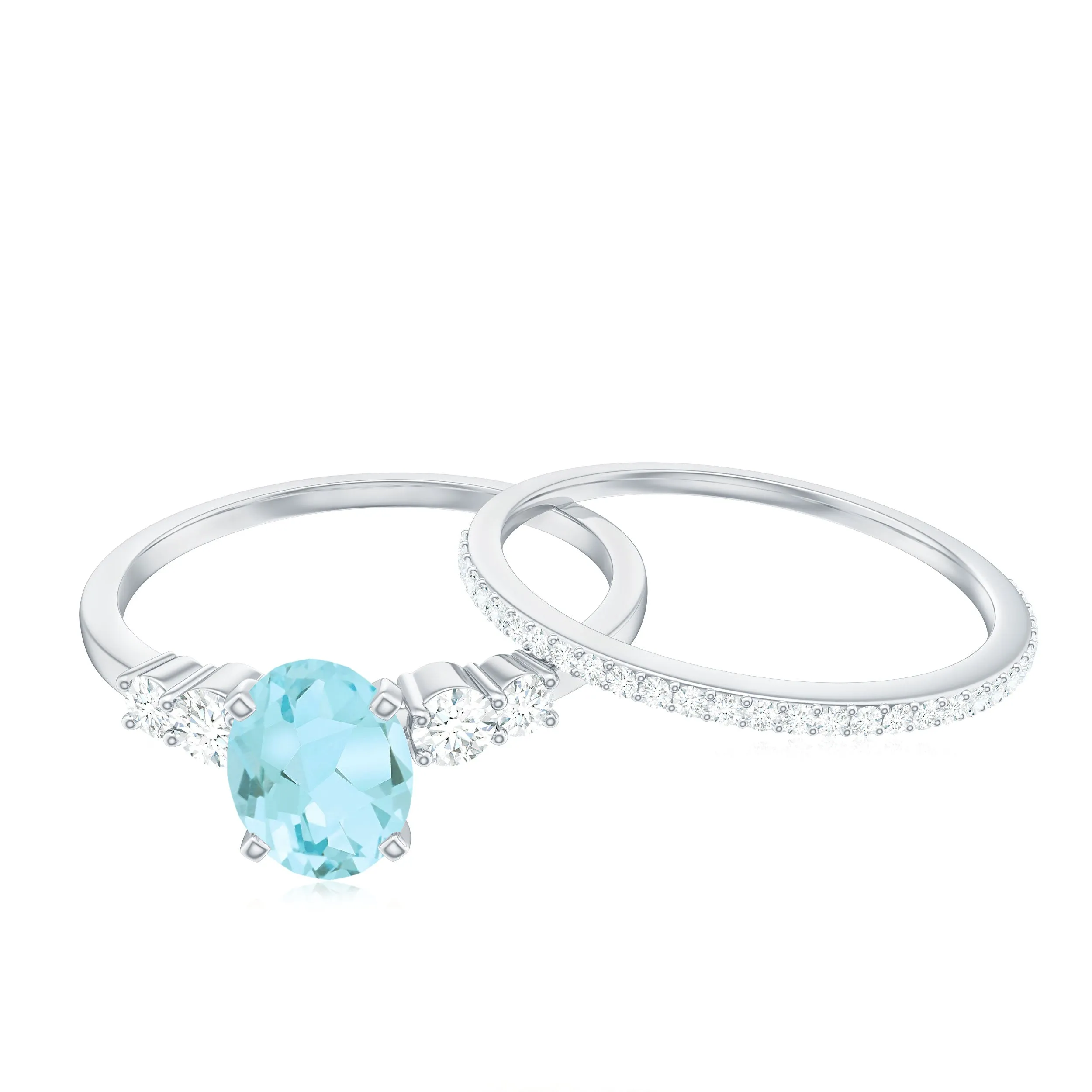 1 CT Oval Sky Blue Topaz Solitaire Ring Set with Diamond