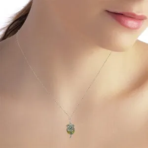 1.06 Carat 14K Solid White Gold Flower Necklace Aquamarine Peridot