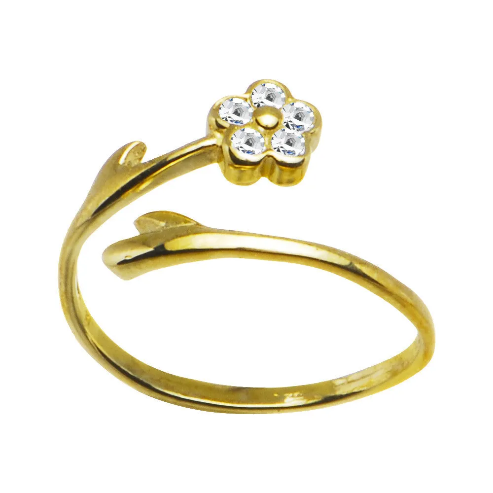 10k Yellow Gold Gem Flower Cubic Zirconia Toe Ring