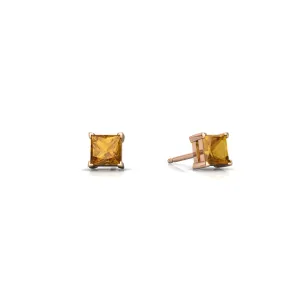 10k Yellow Gold Plated 1/2 Carat Princess Cut Created Citrine Sapphire Stud Earrings