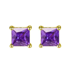 10k Yellow Gold Plated 2 Carat Princess Cut Created Amethyst Sapphire Stud Earrings