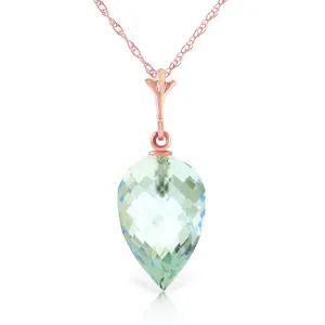 11.25 Carat 14K Solid Rose Gold Necklace Pointy Briolette Drop Blue Topaz