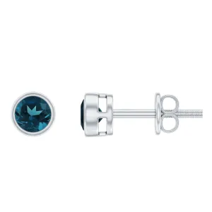 1.25 CT Bezel Set Round London Blue Topaz Solitaire Stud Earrings