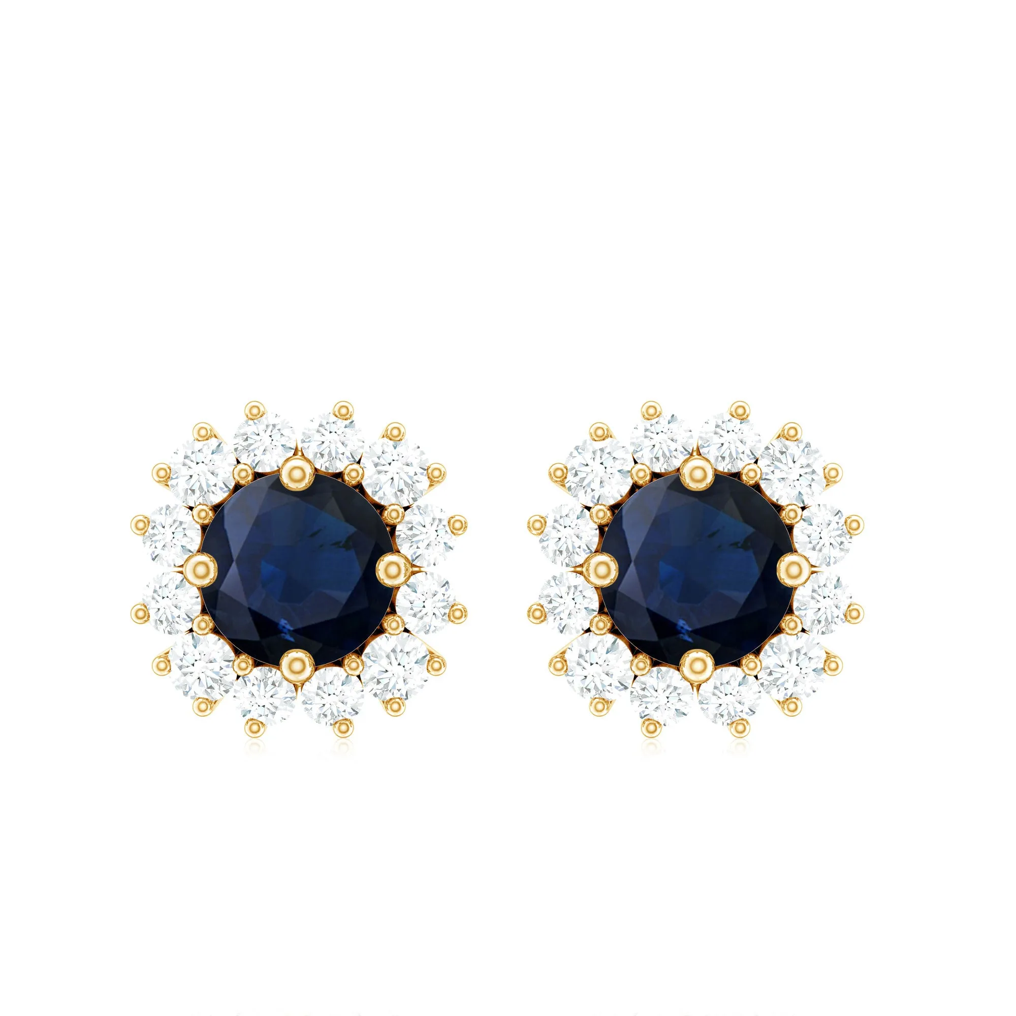 1.25 CT Classic Blue Sapphire and Diamond Halo Stud Earrings