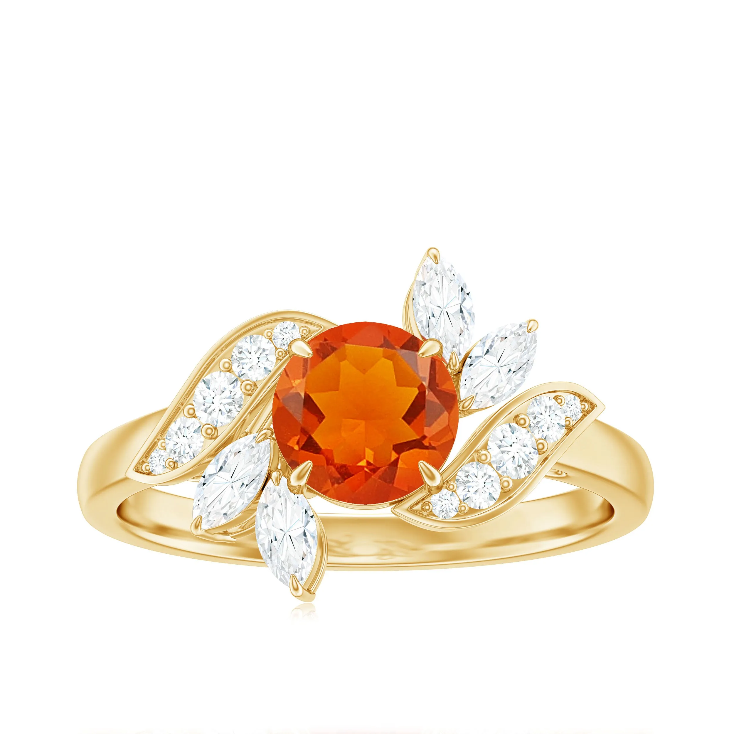 1.25 CT Fire Opal Flower Engagement Ring with Diamond