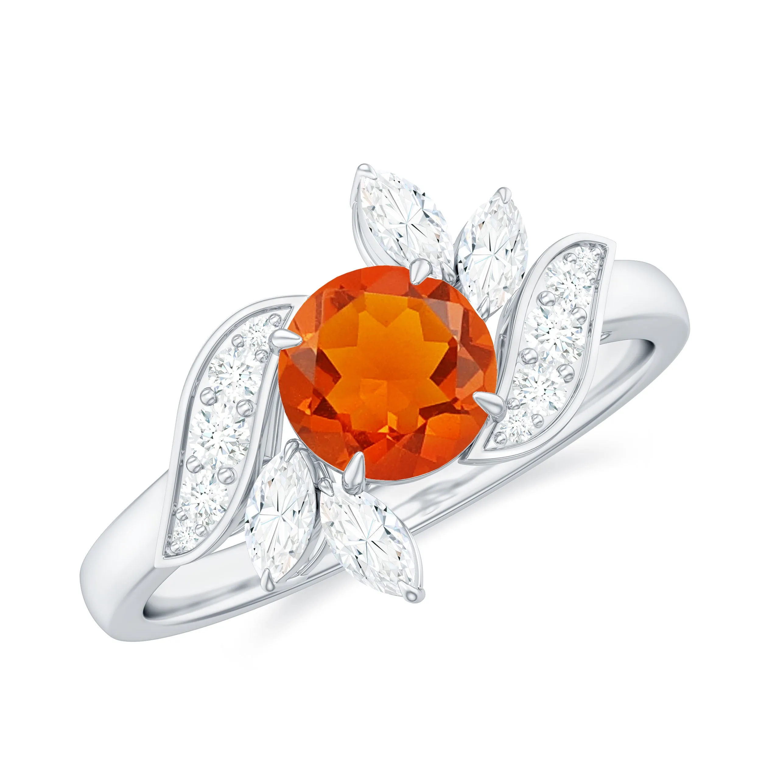 1.25 CT Fire Opal Flower Engagement Ring with Diamond