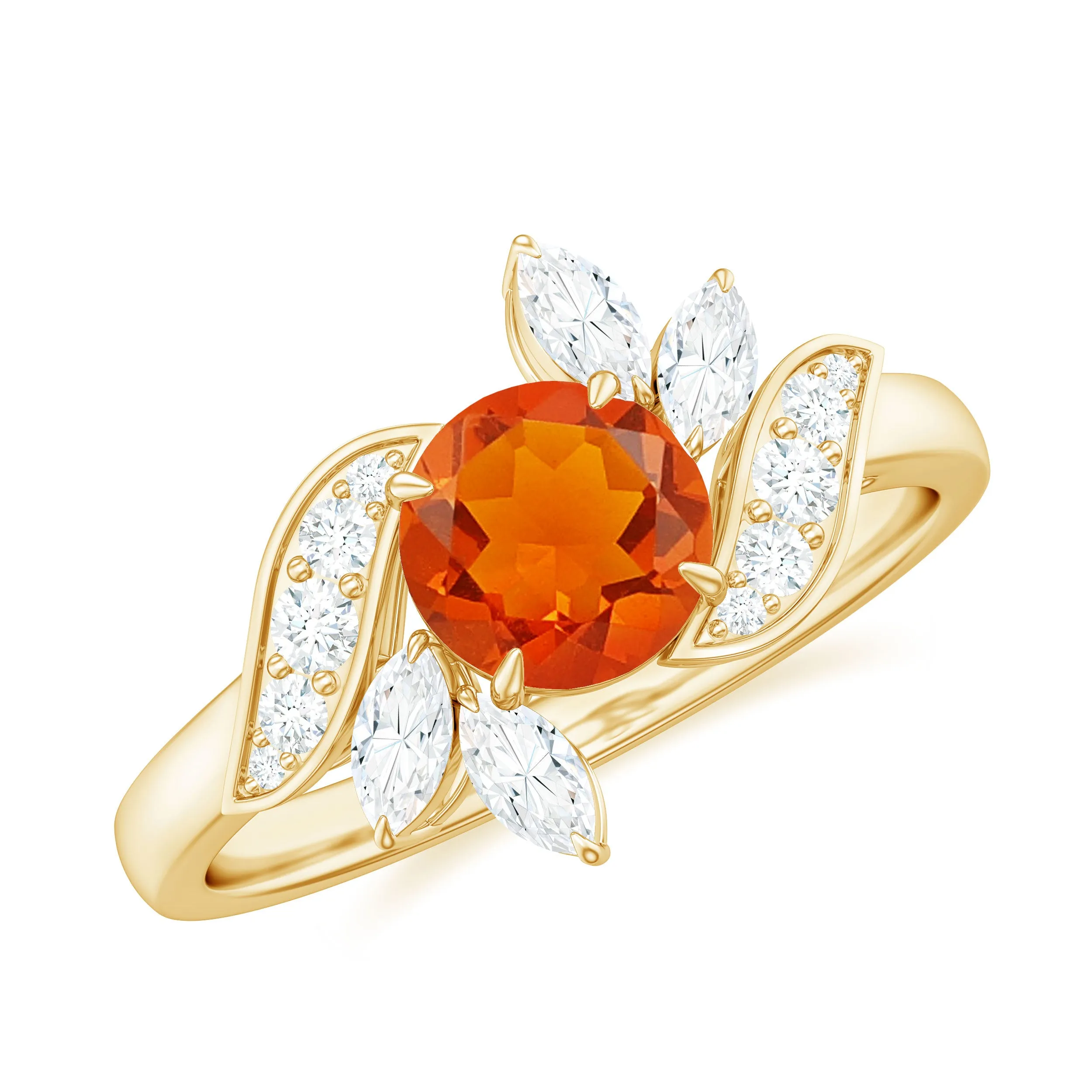 1.25 CT Fire Opal Flower Engagement Ring with Diamond