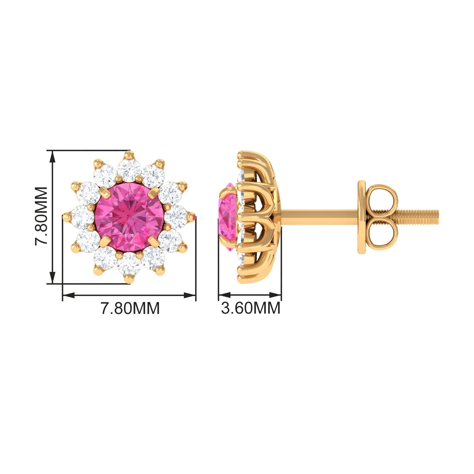 1.25 CT Pink Sapphire Flower Stud Earrings with Diamond Halo