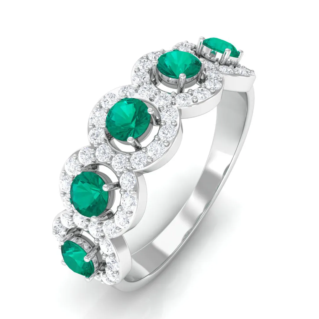 1.25 CT Round shape Emerald and Diamond Halo Classic Band Ring