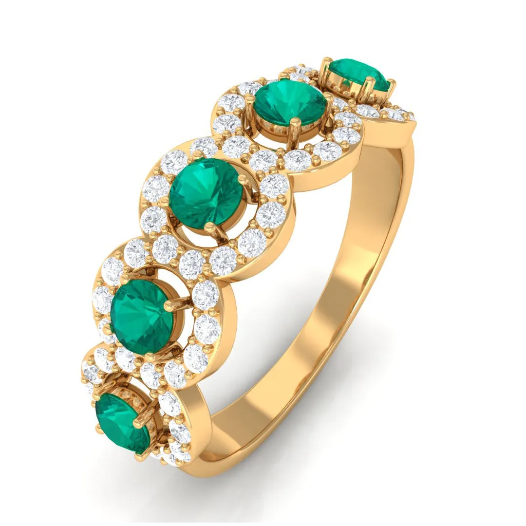 1.25 CT Round shape Emerald and Diamond Halo Classic Band Ring