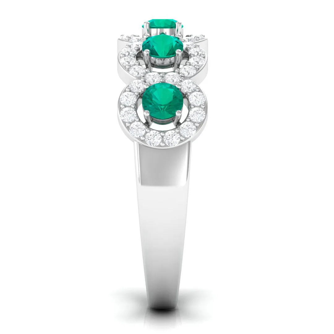 1.25 CT Round shape Emerald and Diamond Halo Classic Band Ring