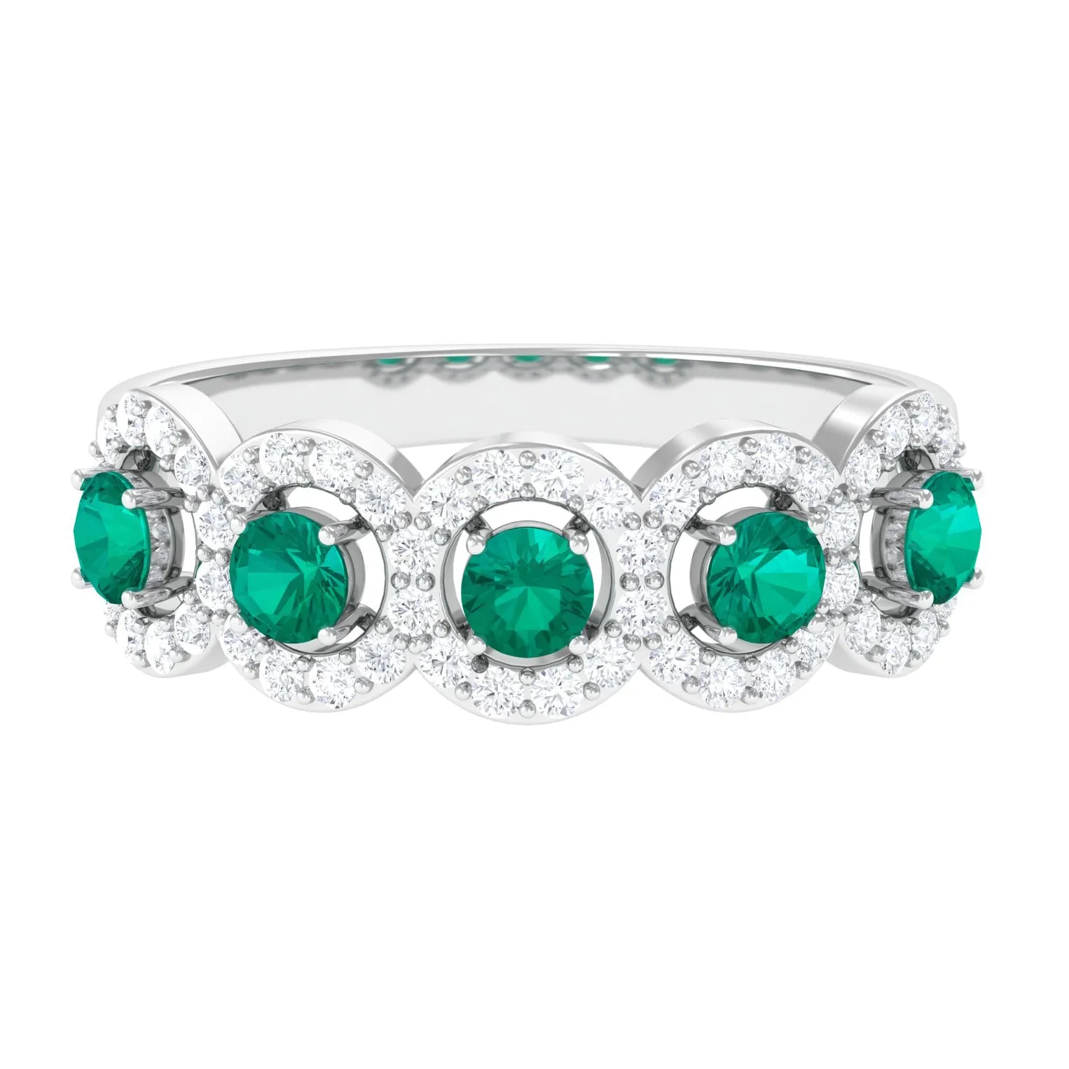 1.25 CT Round shape Emerald and Diamond Halo Classic Band Ring