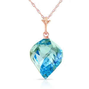 13.9 Carat 14K Solid Rose Gold Necklace Twisted Briolette Blue Topaz