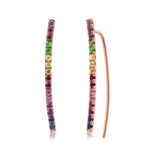 14K Gold & Multi-Sapphire Ear Climber Earrings - 0.56ct