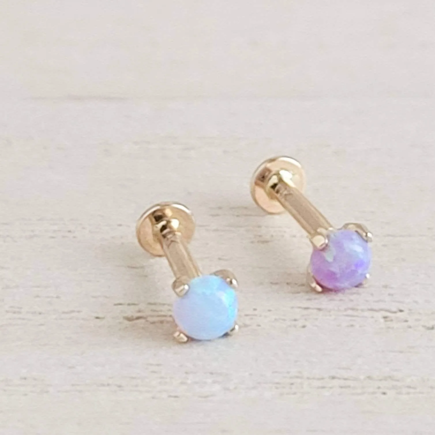 14k Gold Opal Flat Back Studs