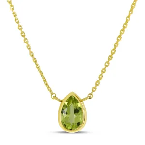 14K Gold Pear Peridot Birthstone Necklace