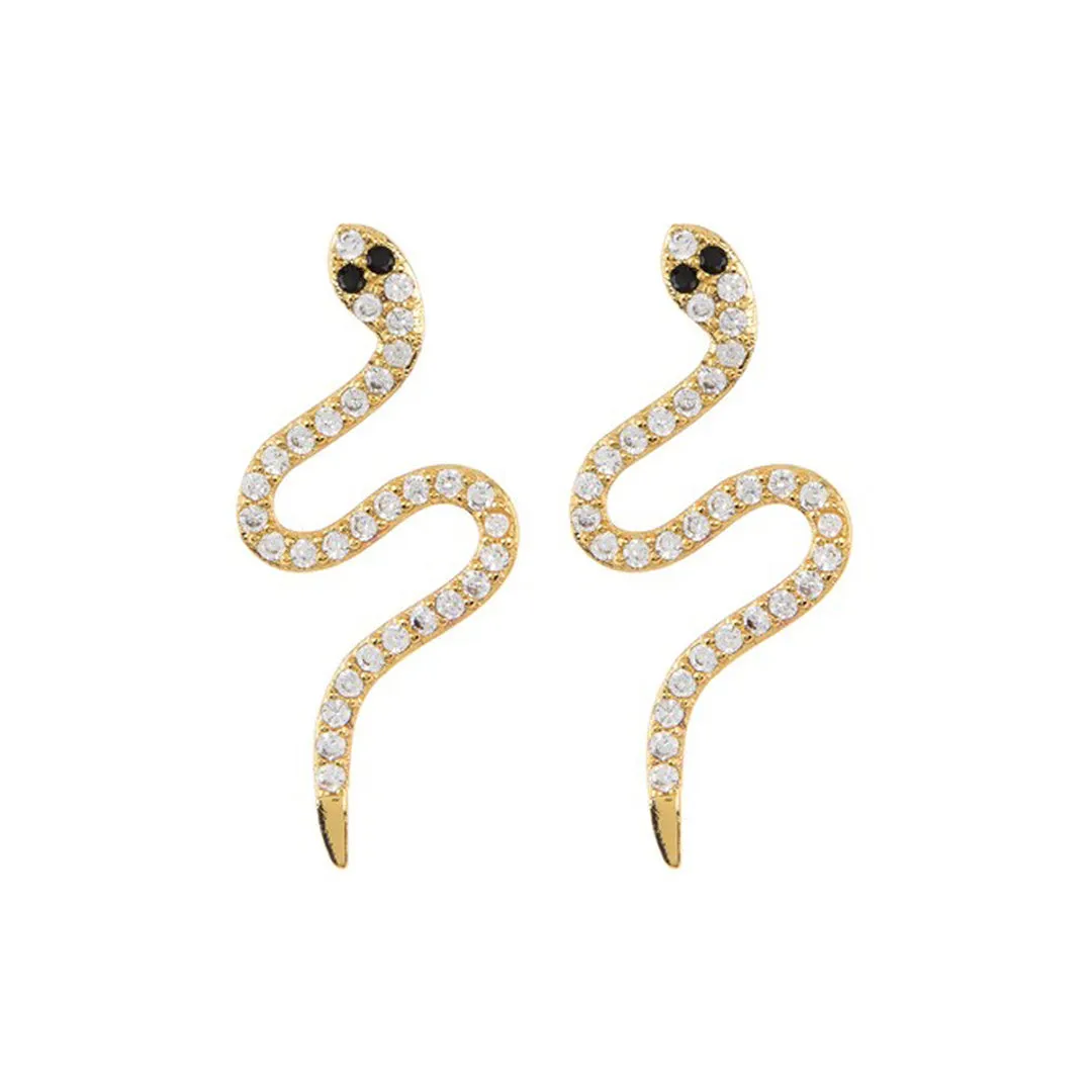 14k Gold Plated Snake Crystal Earrings