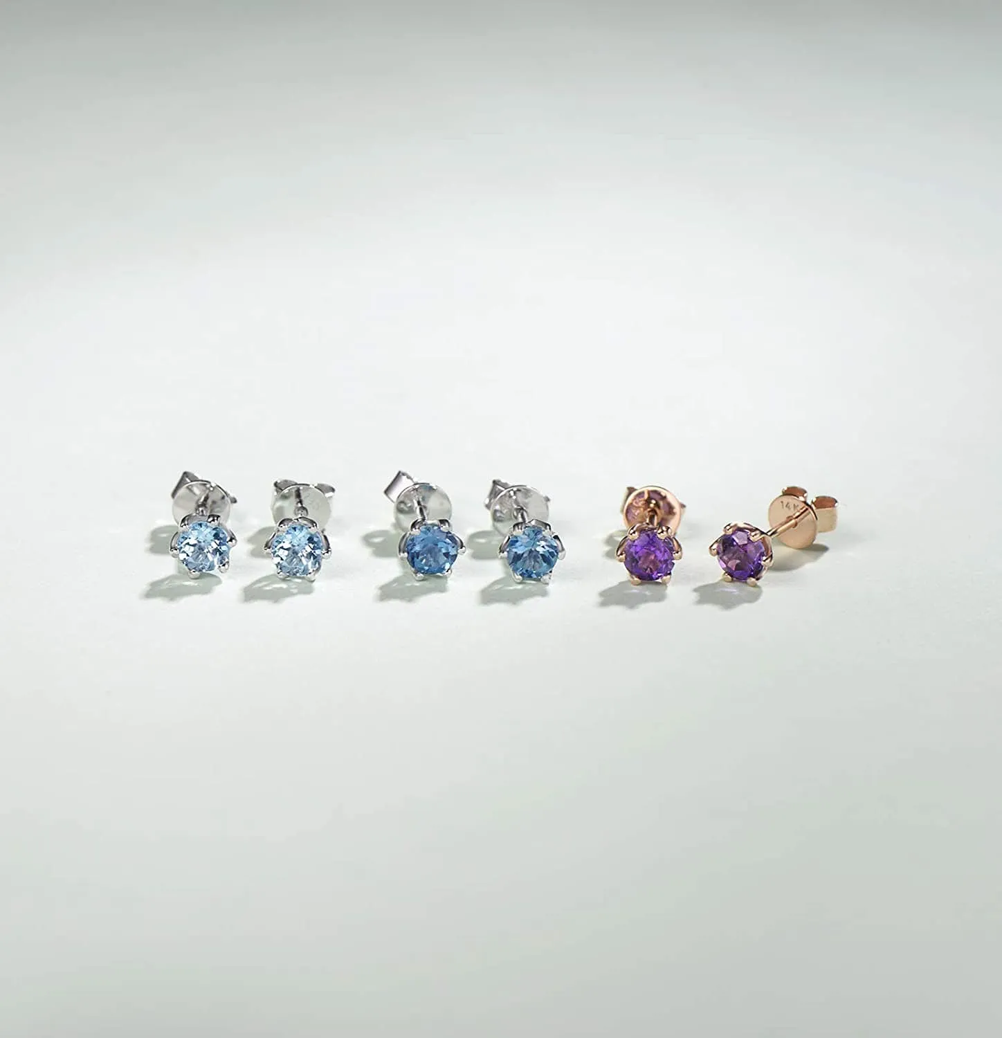 14K Rose Gold Diamond Cut Solitaire Tiny 0.5 Carat Genuine Amethyst Small Stud Earrings