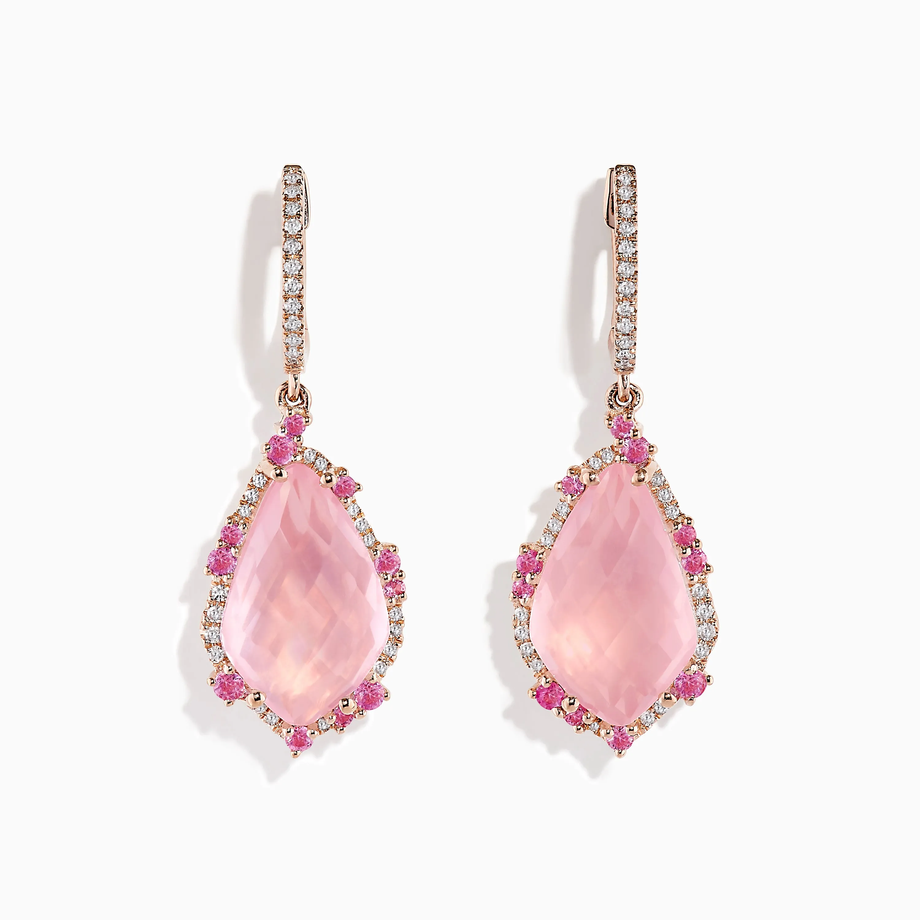 14K Rose Gold Rose Quartz and Pink Sapphire Diamond Earrings