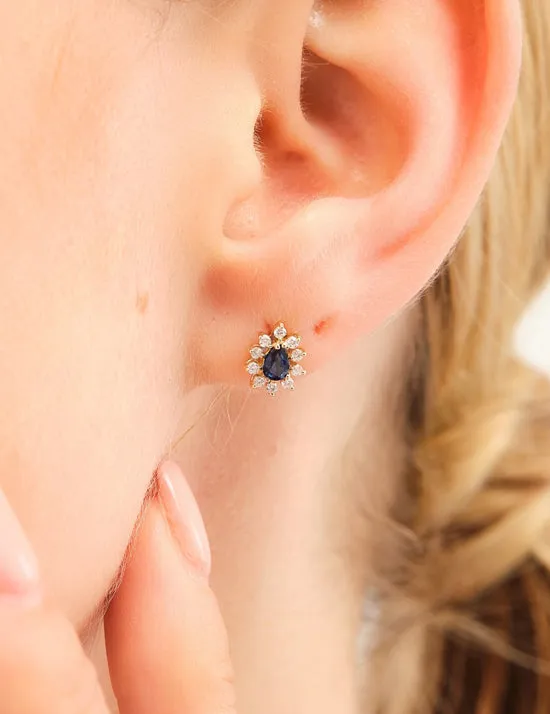 14K Solid Gold Ocean Sapphire Earrings