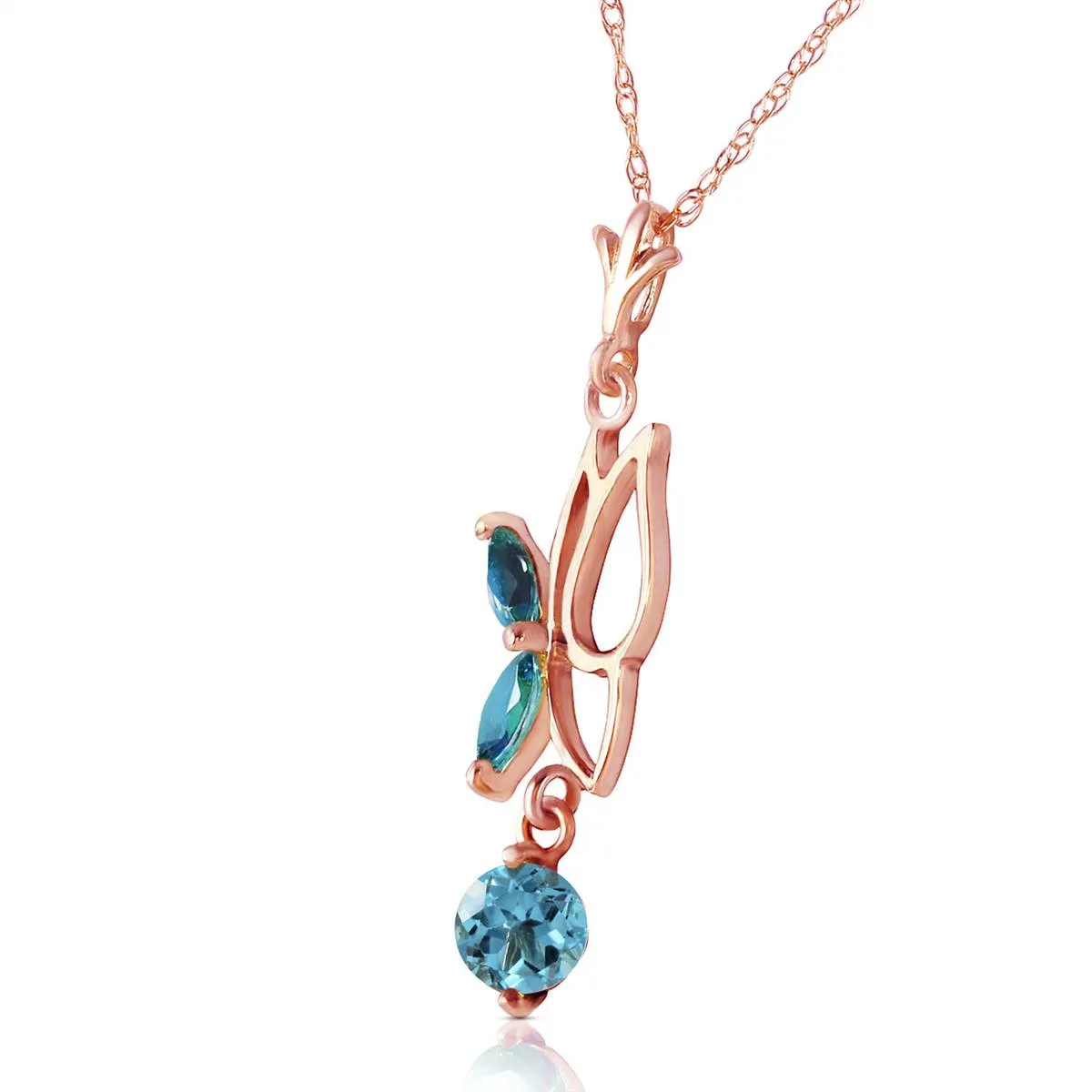 14K Solid Rose Gold Butterfly Necklace w/ Blue Topaz