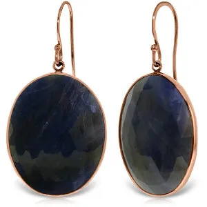 14K Solid Rose Gold Fish Hook Sapphire Gemstone Earrings