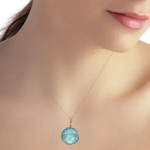 14K Solid Rose Gold Round Blue Topaz Necklace Certified