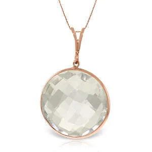 14K Solid Rose Gold Round White Topaz Necklace Gemstone