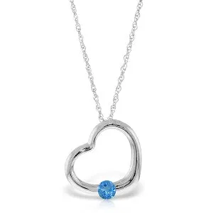 14K Solid White Gold Heart Necklace w/ Natural Blue Topaz