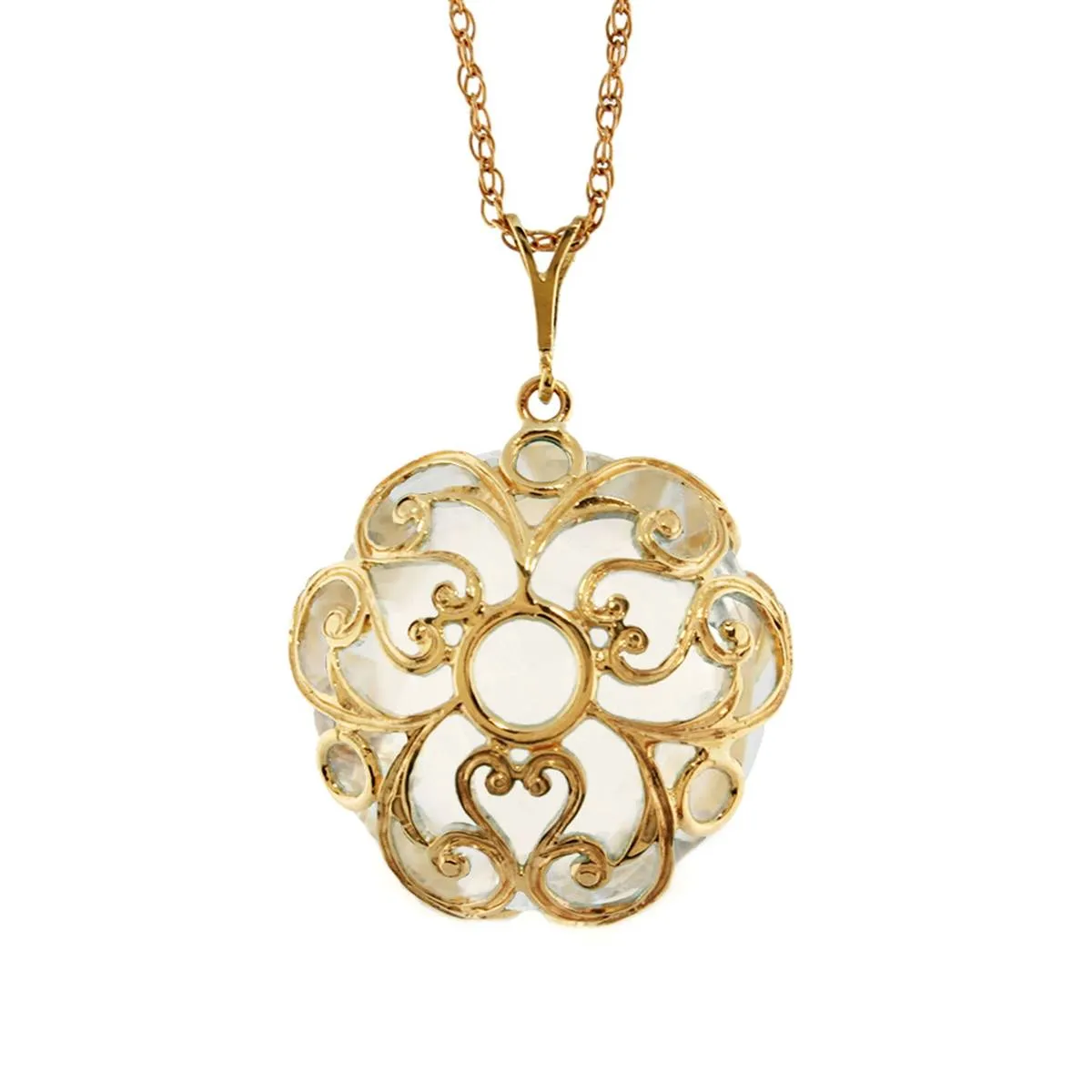 14K Solid Yellow Gold Checkerboard Round White Topaz Necklace