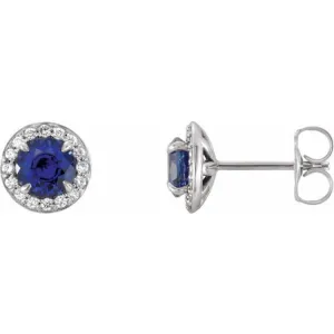 14K White 4.5 mm Natural Blue Sapphire & 1/6 CTW Natural Diamond Earrings