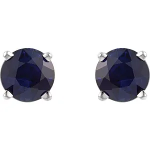 14K White 5 mm Lab-Grown Blue Sapphire Stud Earrings with Friction Post