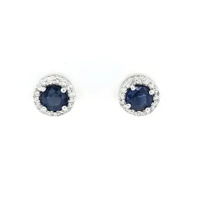 14k White Gold Sapphire & Diamond Stud Earrings (I2929)