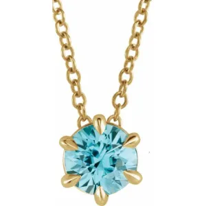 14K Yellow 4 mm Natural Aquamarine Solitaire 16-18" Necklace