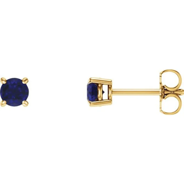 14K Yellow 5 mm Natural Blue Sapphire Stud Earrings