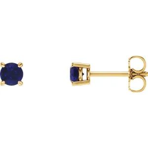 14K Yellow 5 mm Natural Blue Sapphire Stud Earrings