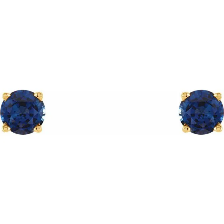 14K Yellow 5 mm Natural Blue Sapphire Stud Earrings