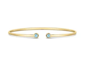 14k Yellow Gold Bezel Blue Topaz Flex Cuff Bracelet (I8246)