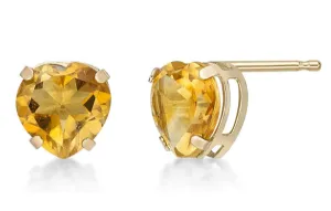 14k Yellow Gold Plated 3 Carat Heart Created Yellow Sapphire Stud Earrings