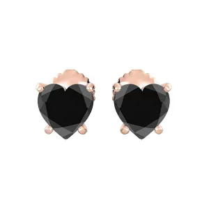 14k Yellow Gold Plated 4 Carat Heart Created Black Sapphire Stud Earrings