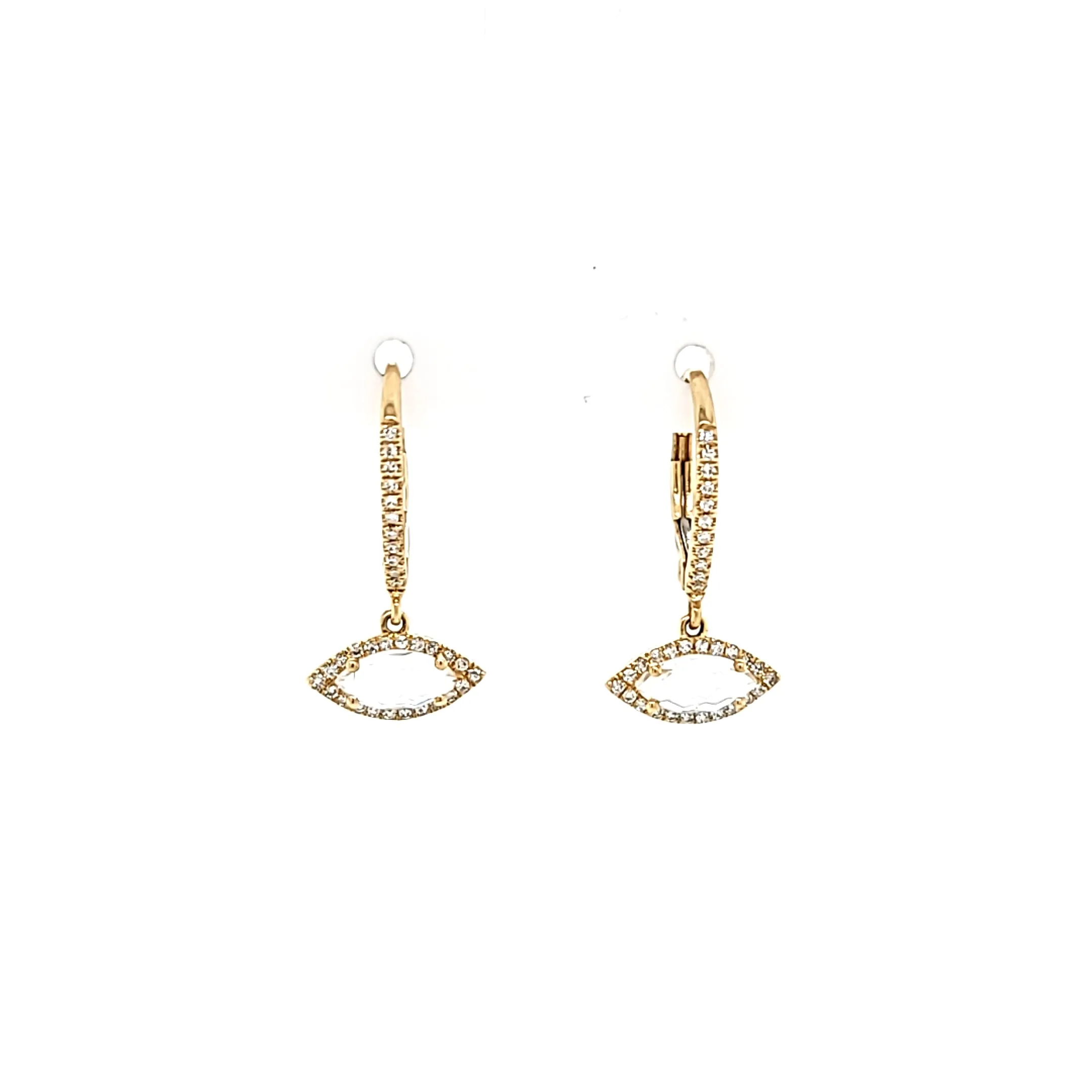 14k Yellow Gold White Topaz Marquise Dangle Earrings (I6606)