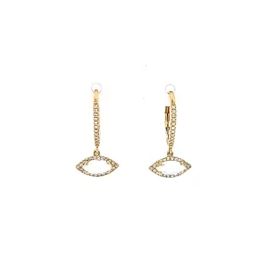 14k Yellow Gold White Topaz Marquise Dangle Earrings (I6606)