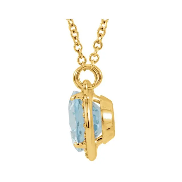 14KT GOLD 1.70 CT AQUAMARINE & .05 CTW DIAMOND HALO NECKLACE