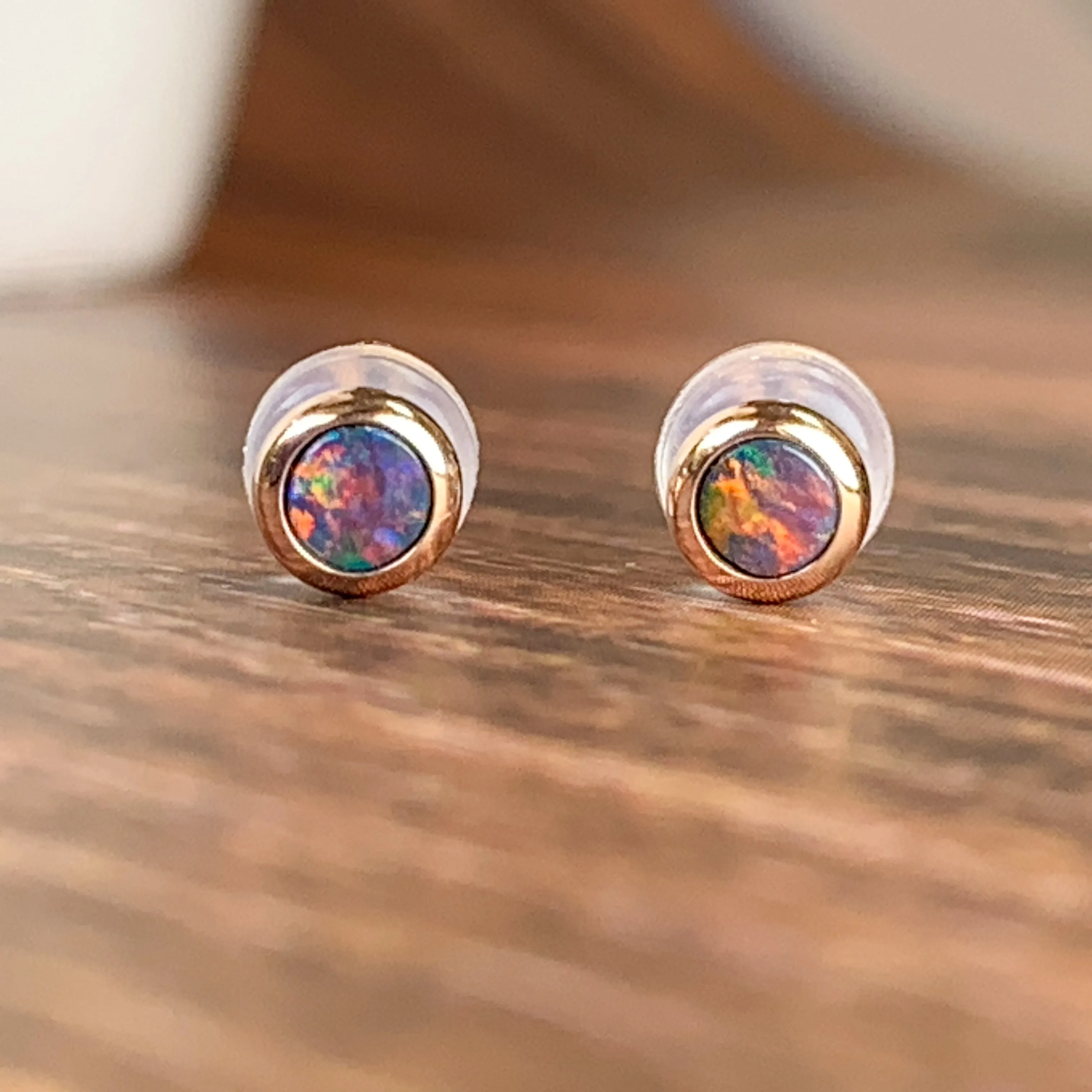 14kt Rose Gold 3mm Opal studs round