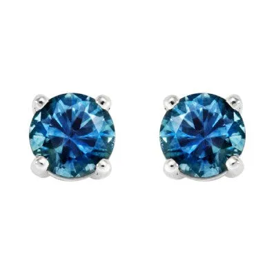 14kt White Gold 3.5mm Fine Blue Montana Sapphire Stud Earrings